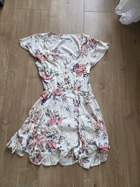 Auguste The Label Cream Mini Dress with Pink & Blue Floral Print